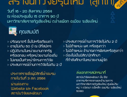 สำนักงานการวิจัยแห่งชาติ ร่วมกั บมหาวิทยาลัยราชภัฏเชียงใหม่ ขอเชิญสมัครเข้าร่วมโครงการ สร้างนักวิจัยรุ่นใหม่