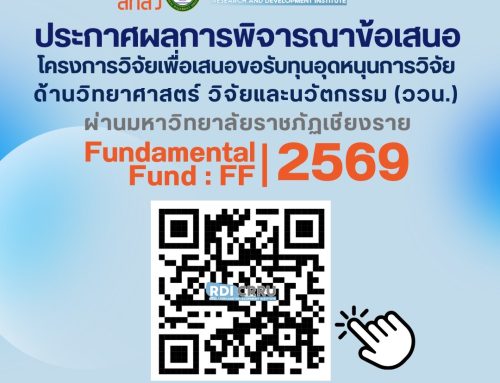 ประกาศผลพิจารณาข้อเสนอโครงการวิจัยเพื่อเสนอขอรับทุนอุดหนุนการวิจัย ด้านวิทยาศาสตร์วิจัยและนวัตกรรม (ววน.) Fundamental Fund: FF ผ่านมหาวิทยาลัยราชภัฏเชียงราย ประจำปีงบประมาณ พ.ศ. 2569